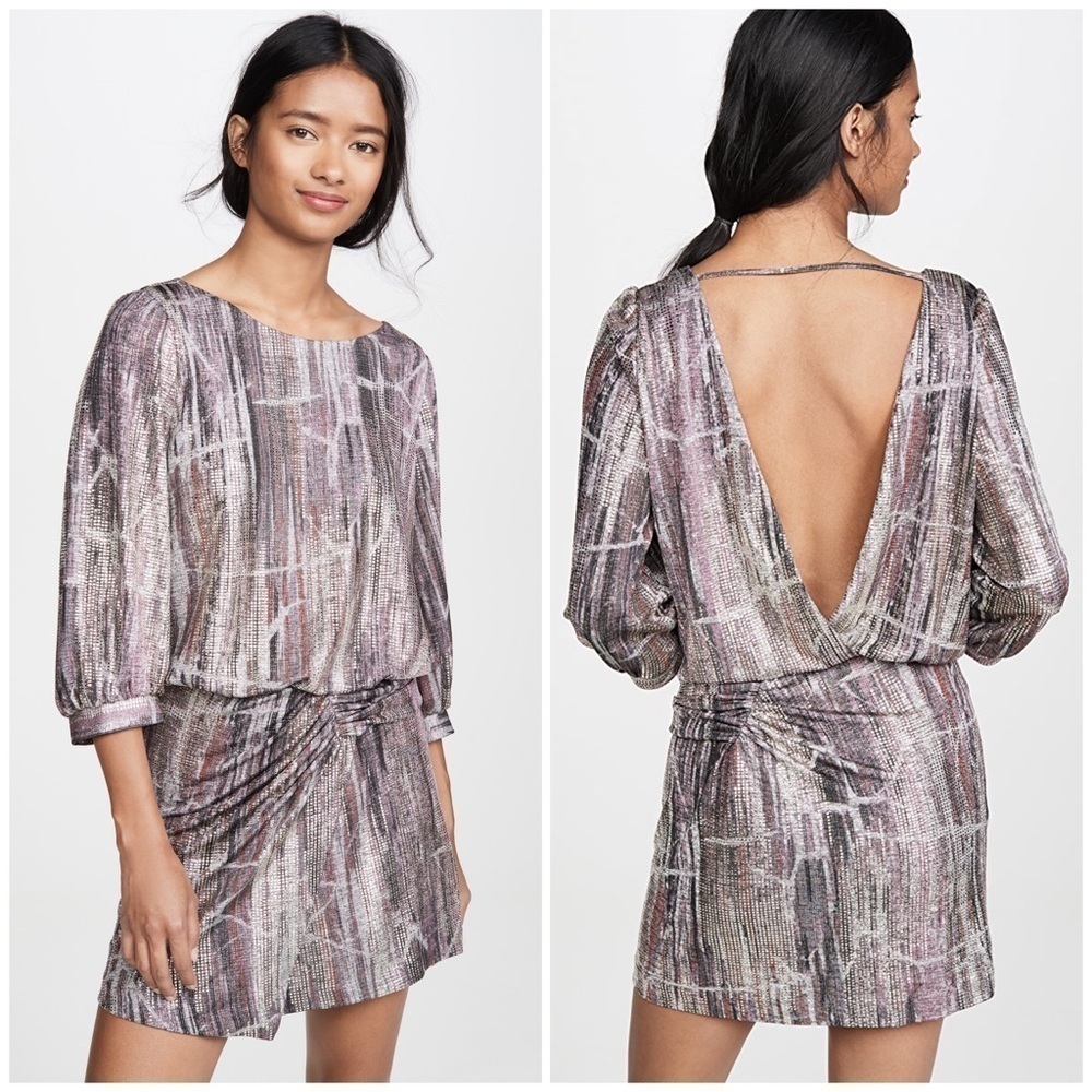 NWT BA&SH Salina Lady Metallic Silver Gray Open Back Party Dress Sz XS